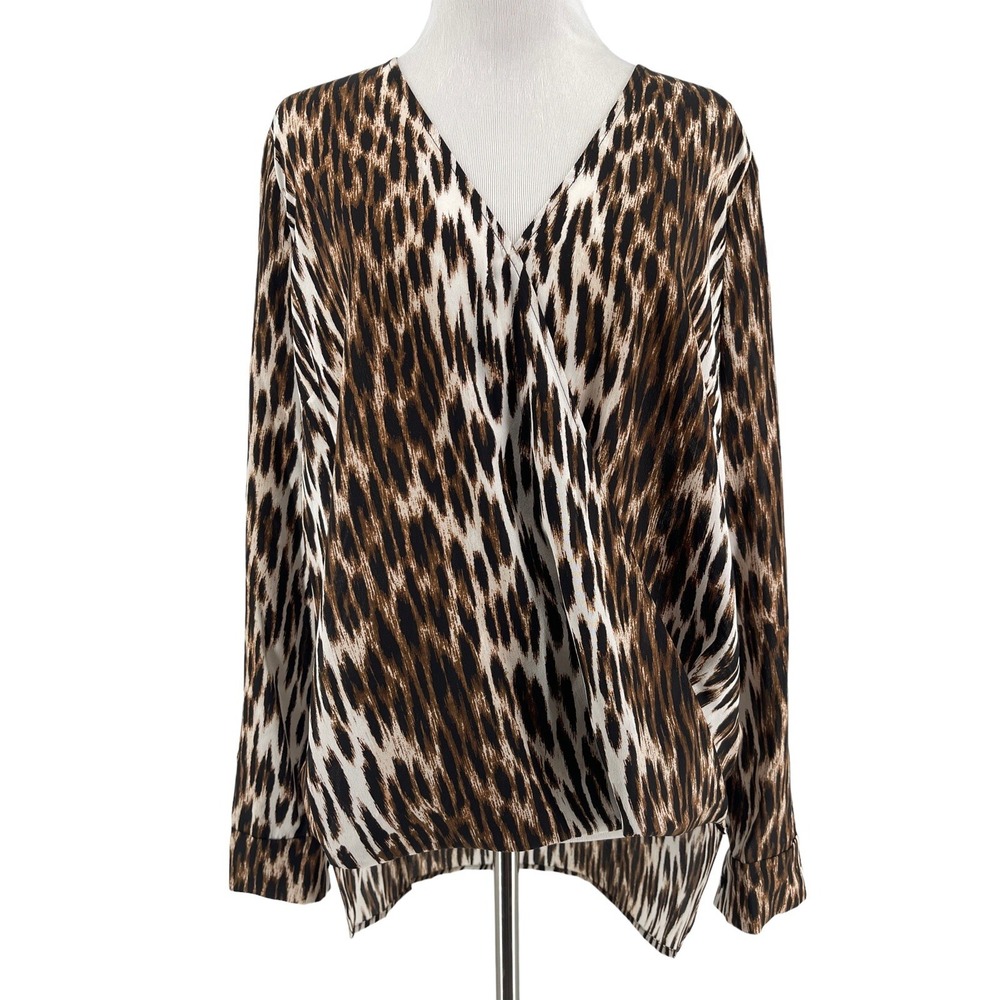 L'AGENCE Women's Kyla Leopard Print 100% Silk Long Sleeve Blouse Size Small